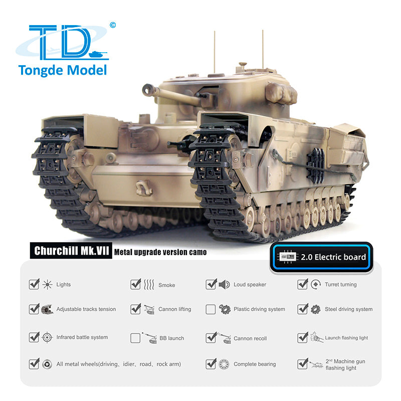TONGDE CHURCHILL MK VII 1/16 Scale Battle Tank - Metal Tracks