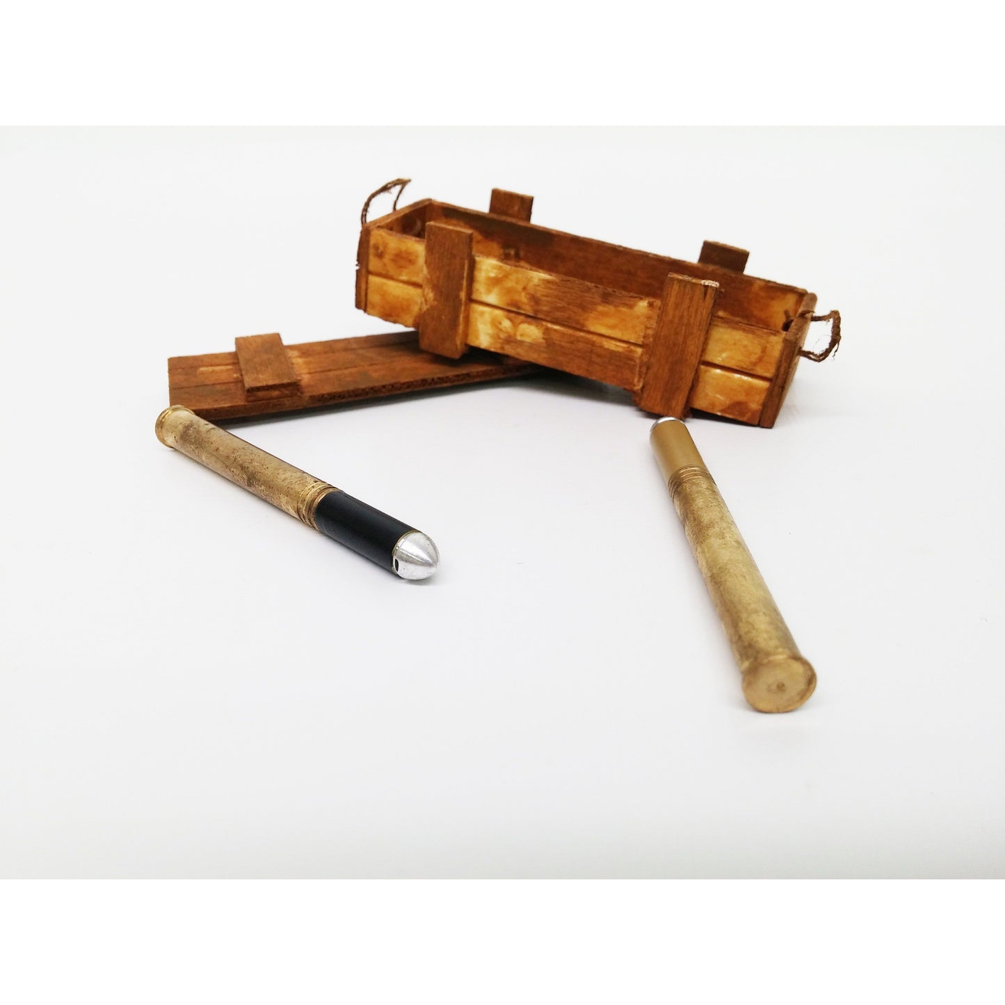 Wooden Ammo Crate w/ x2 Brass Shells